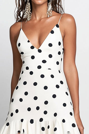 Blanc Noir À Pois À Volants Une Ligne Robe D’invitée De Mariage